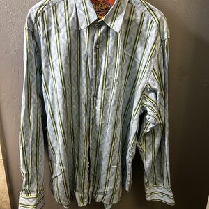 Robert Graham Blue and Green Striped Button-Down Shirt